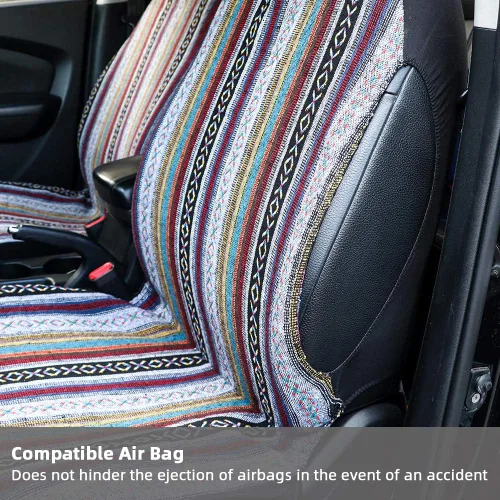 Miniatura 4 de Funda de Asiento de Coche Manta Baja Saddle 4PCS Delantera a Rayas Multicolor, Funda de Asiento Hippie Boho de Ajuste Universal para Toyota, Honda