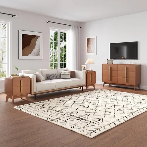 Miniatura 3 de JOINICE Juego de Dormitorio Moderno de Mediados de Siglo, Cómoda de 6 Cajones y Juegos de Mesitas de Noche para Dormitorio, Juego de Mesitas