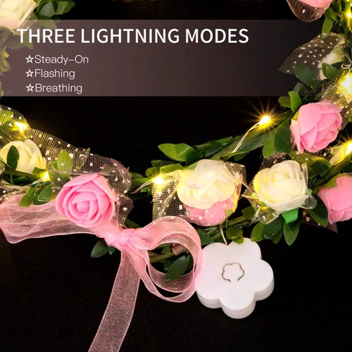 Miniatura 4 de Novelty Place Paquete de 4 diademas de flores iluminadas, corona de cabeza floral LED para bodas, festivales y fiestas, 4 piezas