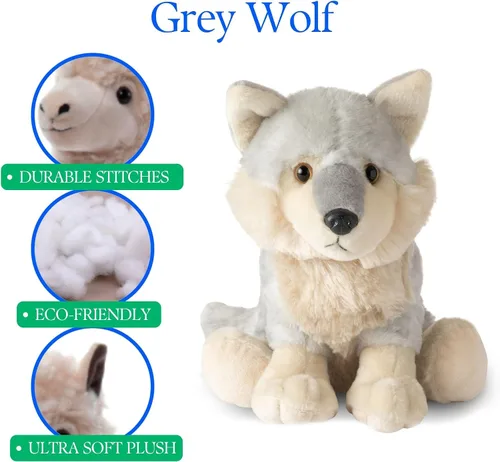 Miniatura 8 de The Petting Zoo Peluche de lobo, regalos para niños, animales salvajes del zoológico Onez, juguete de peluche de lobo gris de 12 pulgadas