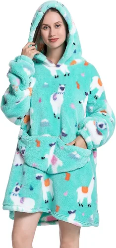 Deserthome Manta con capucha de gran tamaño para mujeres adultas, súper suave, cómoda, cálida, franela de alpaca Alpaca verde