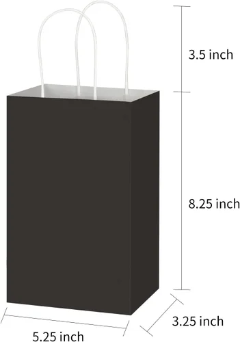 Miniatura 7 de Toovip Paquete de 100 Bolsas Pequeñas de Papel Kraft Negro de 5.25x3.25x8.25 Pulgadas con Asas a Granel, Bolsas de Papel de Regalo para Favores