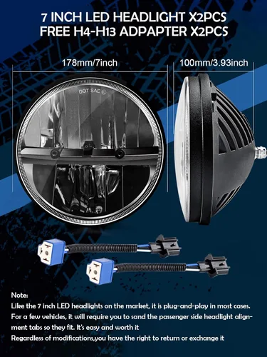 Miniatura 6 de ZIMABLUE Faros delanteros LED de 7 pulgadas, 2 unidades, luz blanca fría, luz alta y baja, faros delanteros redondos de 7 pulgadas, H6024, faro LED