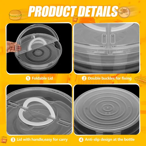 Miniatura 4 de Crowye 3 Piezas Portador de Tarta de 12 Pulgadas con Tapa y Asa, Contenedor de Almacenamiento de Alimentos Redondo de 2 Compartimentos Portador