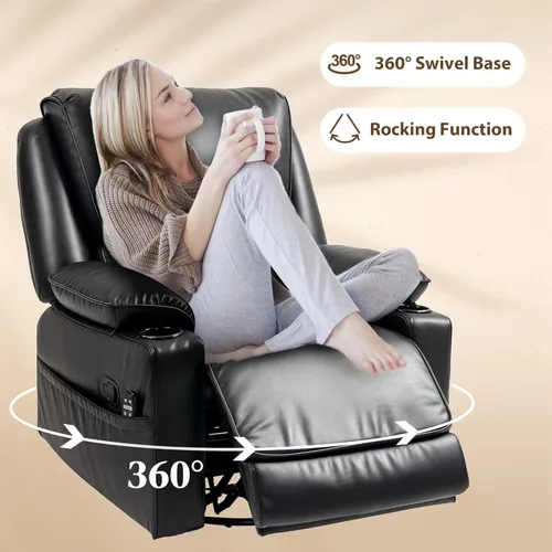 Miniatura 5 de HOMCOM Silla reclinable giratoria con masaje por vibración y calor, silla ergonómica de gran tamaño con piel sintética, control remoto, reposapiés