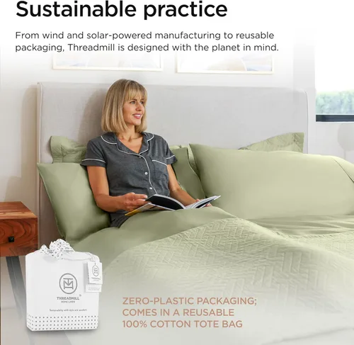 Miniatura 6 de Threadmill Sábanas de Algodón 100% para Cama Tamaño California King - Juego de Sábanas para Cama California King de 600 Hilos con Bolsillo Profundo