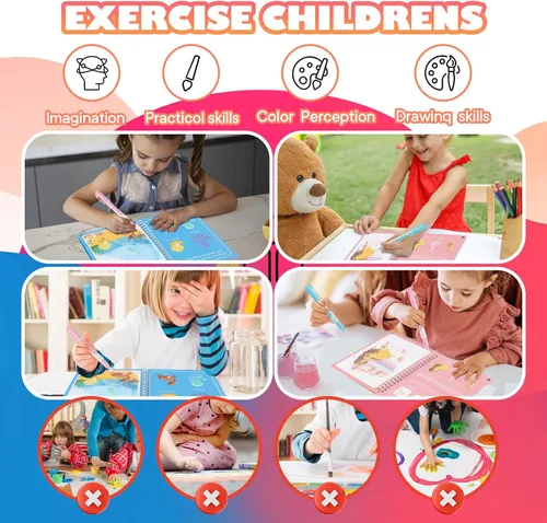 Miniatura 6 de Paquete de 5 libros de colorear de agua reutilizables para niños pequeños, juguetes de libros de garabatos de agua, pintura con libros de agua