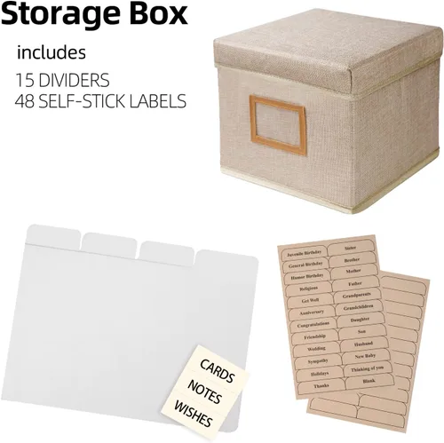 Miniatura 2 de Lukeline Organizador de tarjetas de felicitación y caja de almacenamiento con 15 divisores ajustables, almacena más de 140 tarjetas, adecuado