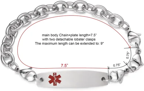 Miniatura 3 de Pulseras médicas ajustables de 7.5"-9" para mujereshombres pulseras médicas intercambiables de acero inoxidable