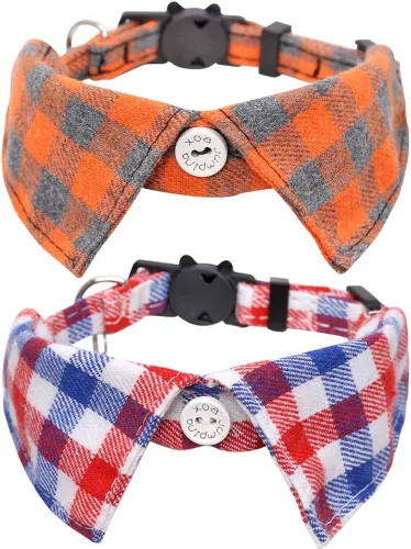 Miniatura 11 de Juego de 2 collares de gato con corbata de moño y campana para gatito ajustable de seguridad