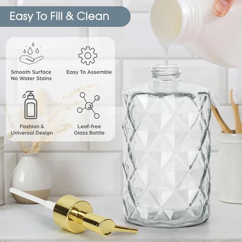 Miniatura 2 de Topsky Dispensador de jabón de vidrio con bomba de plástico, dispensador de jabón de manos líquido de 330 ml, bomba a prueba de óxido para cocina