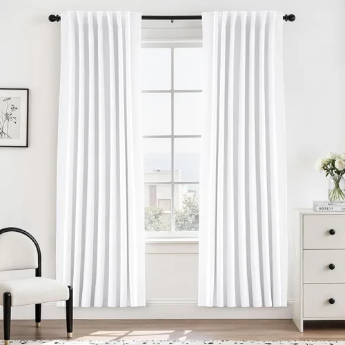 Miniatura 113 de UHITECH Cortinas cortas de lino de 24 pulgadas de largo para ventanas pequeñas de granja, cortinas opacas modernas para sala de estar, pestañas