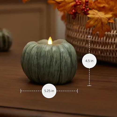 Miniatura 6 de Luminara Vela LED de llama móvil parpadeante sin llama con figura de calabaza (5.25 x 4.5 pulgadas), cera real suave sin perfume, función de tiempo
