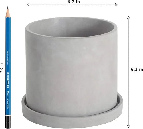 Miniatura 4 de Ekirlin Maceta para Plantas con Flores de 6 Pulgadas para Interiores - Maceta de Jardín de Cemento Gris, Maceta de Concreto con Orificio de Drenaje