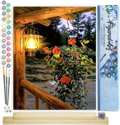 Miniatura 49 de Figured'Art - Juego de pintura por números, lienzo enrollado sin marco, para manualidades, para adultos, 16 x 20 pulgadas, jarrón de peonías