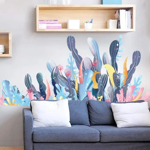 Miniatura 4 de Amaonm - Calcomanías de pared de dibujos animados creativos extraíbles 3D bajo el mar, paisaje de la naturaleza, hierba del océano, colorido, algas