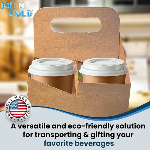 Miniatura 4 de Porta bebidas de 4 tazas con asa Portavasos de cartón Kraft Portavasos desechable para bebidas frías o calientes Portavasos para servicios