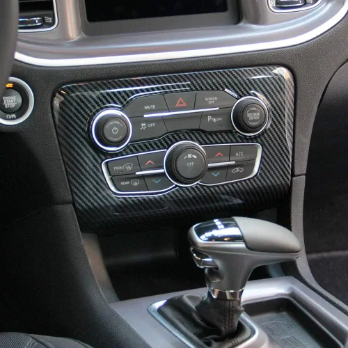 Miniatura 2 de Crosselec - Cubierta de panel de control central de fibra de carbono para aire acondicionado A/C para Dodge Charger 2015+ (Negro)