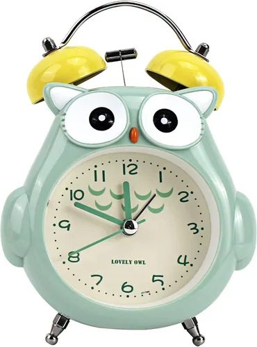 Miniatura 8 de Reloj despertador para niños, diseño de búho de dibujos animados, timbre fuerte, despertador, sin tictac, reloj de escritorio con luz nocturna