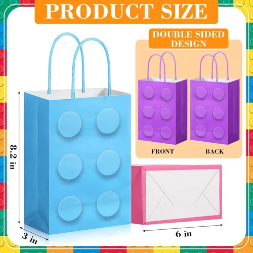 Miniatura 3 de PerKoop 24 bolsas de bloques de construcción, bolsas de papel para dulces de ladrillos, bolsas de regalo de fiesta con asa para niñas, bloques