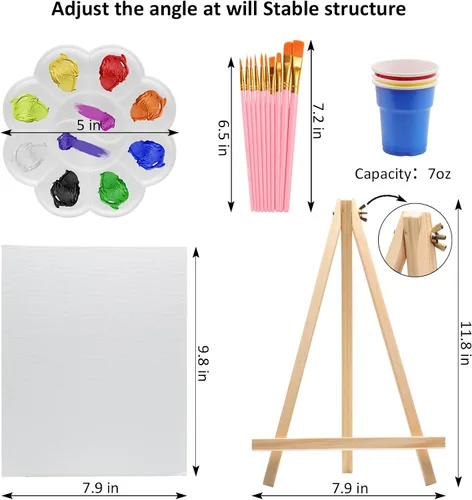 Miniatura 2 de Rabbitale Juego de 105 piezas de suministros de pintura artística para fiestas, 50 pinceles, 24 pinturas acrílicas, 5 caballetes de madera, paneles