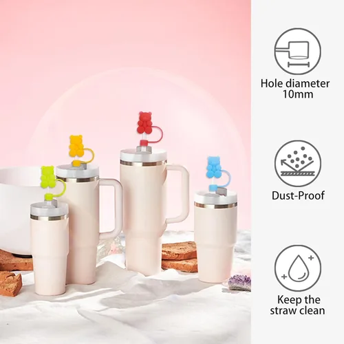 Miniatura 4 de Funda para popote para vaso de 40 onzas, reutilizable, de silicona, con diseño de oso de goma, compatible con bonita tapa de pajilla, accesorios