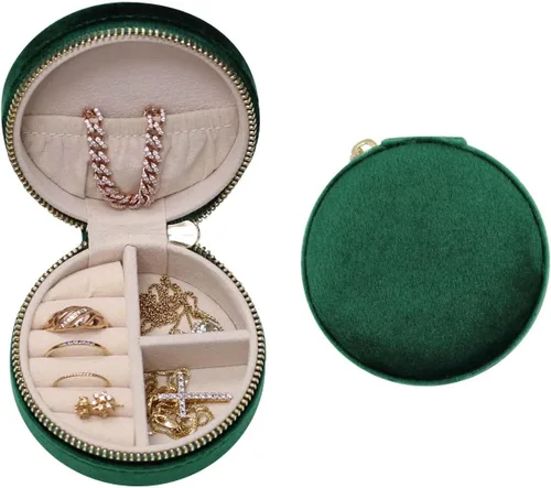 Miniatura 80 de BLUTETE Joyero de viaje organizador de terciopelo con anillos de espejo, aretes, collares, caja organizadora de almacenamiento (negro)