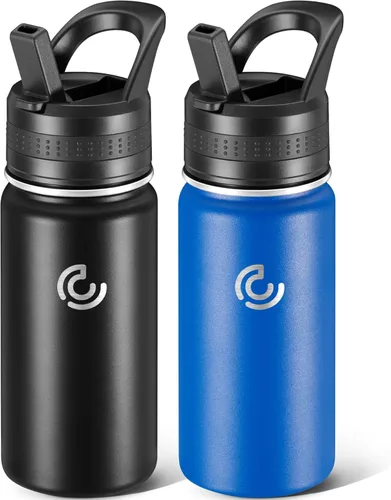 Miniatura 28 de 14 Oz Kids Water Bottle, Stainless Steel Water Bottle with Straws, Leak-Proof, BPA-Free, Insulated Water Bottles for School Boys & Girls Black
