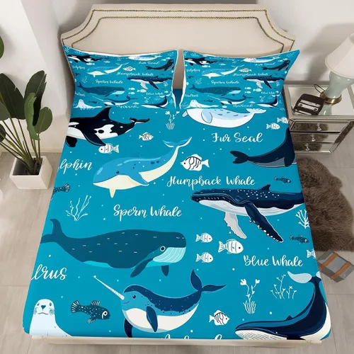 Miniatura 37 de Erosebridal Juego de sábanas bajeras de pulpo oceánico, tamaño individual, juego de ropa de cama temática de playa costera, decoración náutica