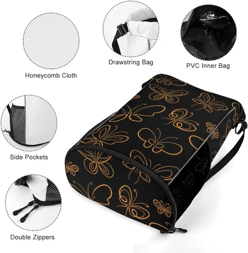Miniatura 5 de MZERSE Women Fashion Drawstring Backpack Gym Bags with Zipper Pockets, Multifunction Drawstring Bag Compatible with Butterfly Set Pattern Gold On