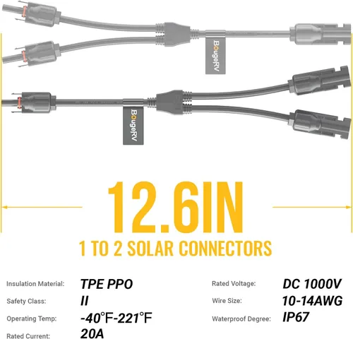 Miniatura 6 de BougeRV 2 pares de conectores solares Y rama paralelo adaptador cable cable enchufe kit de herramientas para panel solar