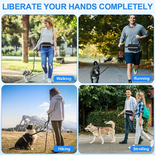 Miniatura 7 de Philorn Correa de perro manos libres con bolsa, correa de cintura ajustable para pasear perros, correas de correr para perros medianos y grandes
