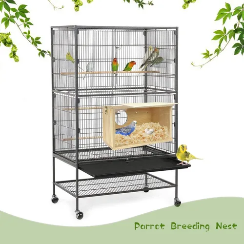 Miniatura 6 de Caja de anidación de periquitos CooShou, nido natural de pino para cacatúas, caja de cría de pájaros, casa transparente acrílica con tablero