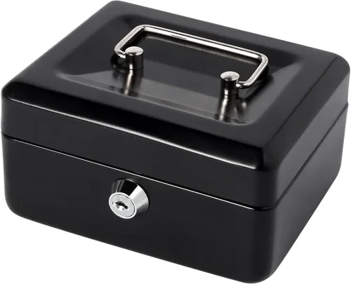 Miniatura 10 de Caja de dinero pequeña con bandeja de dinero y cerradura, caja de dinero de metal para efectivo, caja de seguridad de 7.87 x 6.3 x 3.54 pulgadas