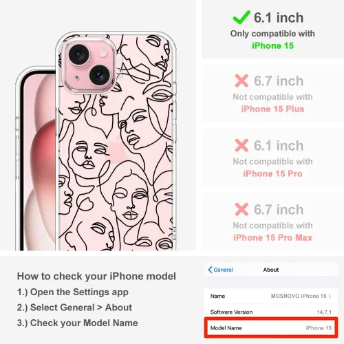 Miniatura 2 de MOSNOVO - Funda para iPhone 15, protección Buffertech de grado militar contra caídas (6.6 pies), antidesprendimiento, poliuretano termoplástico