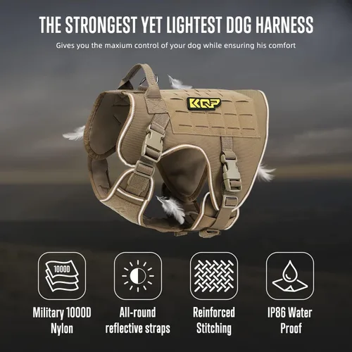 Miniatura 2 de Arnés táctico para perros grandes, medianos y pequeños, sin tirones, chaleco militar Molle con paneles de gancho y bucle, reflectante para caminar