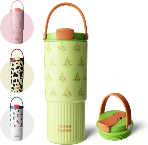 Miniatura 12 de BOTTLE BOTTLE Botella de agua aislada con popote y asa, botellas de agua de acero inoxidable para automóvil, deportes, hogar, oficina y escuela, 26