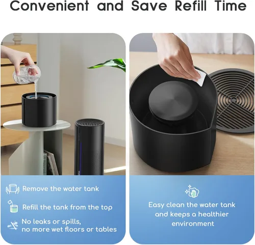 Miniatura 7 de Afloia Purificador de aire y humidificador 2 en 1, filtración silenciosa de 3 etapas para alergias de mascotas y humo, apagado automático, luz LED