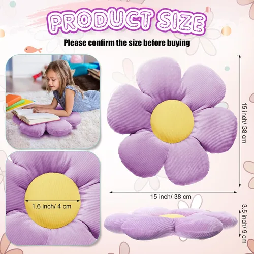 Miniatura 2 de Reginary 4 almohadas de suelo con diseño de flores, bonitas almohadas de felpa con diseño de margaritas, cojines de asiento de suelo para el regreso