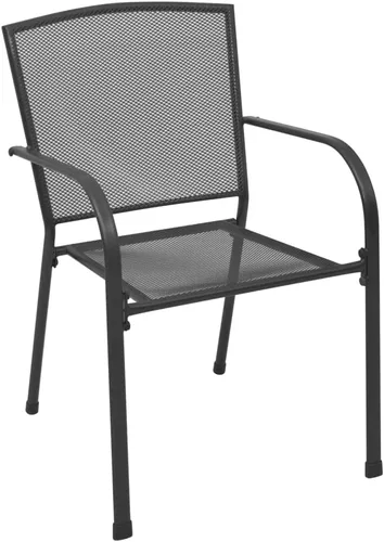 Miniatura 4 de vidaXL Juego de 4 sillas de patio color antracita, sillas de acero resistentes a la intemperie con diseño de malla y almacenamiento apilable