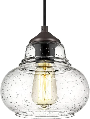 Miniatura 14 de ELYONA Paquete de 2 Luces Colgantes de Vidrio Burbuja, Lámpara Colgante Vintage de 8 Pulgadas de Vidrio Granulado, Luminarias Colgantes Industriales