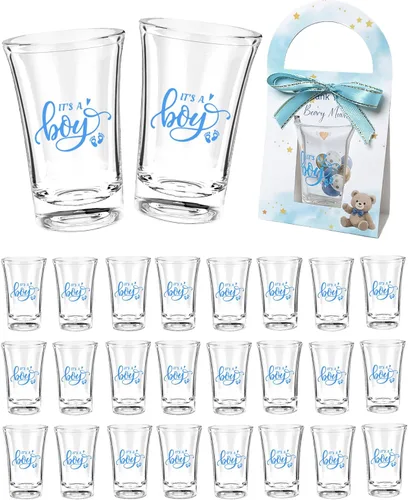 50 juegos de regalos de baby shower para invitados con temática de niño para baby shower, 1.18 onzas, vasos de chupito transparentes acrílicos a