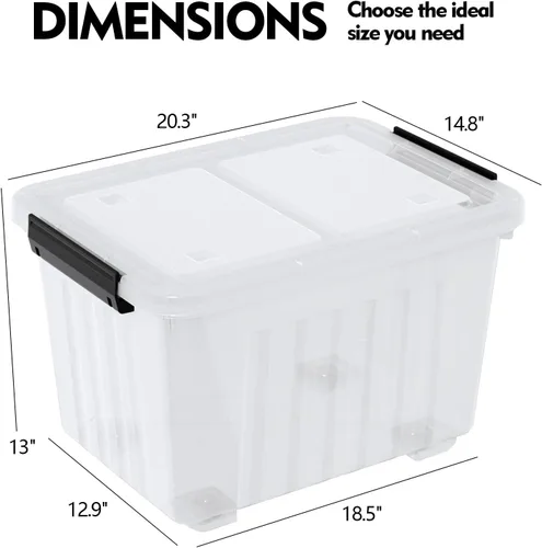 Miniatura 2 de Contenedor de almacenamiento apilable de 50 litros con tapa, contenedor de plástico con pestillos resistentes para organizar, transparente, paquete