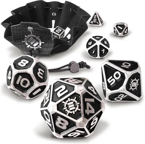 Miniatura 11 de ENHANCE DND - Juego de dados de metal, 7 dados poliédricos con estuche de almacenamiento y bolsa con cordón, juego de metal sólido para Calabozos