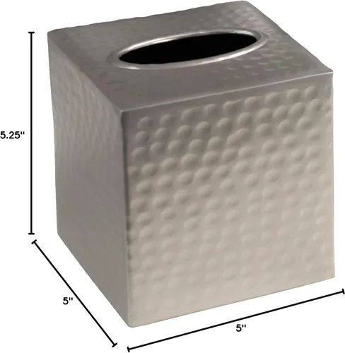 Miniatura 7 de Caja de pañuelos Monarch Abode Cuadrada – Caja de soporte de pañuelos de metal de peltre martillado a mano para accesorio de baño, cubo decorativo