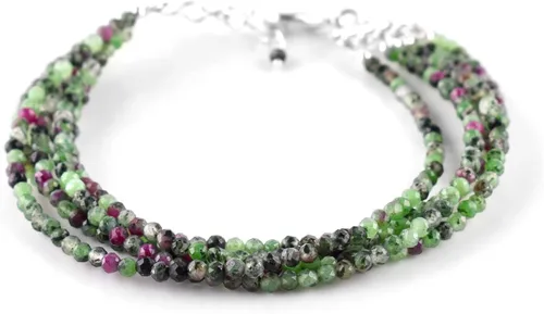 YANARA Gemstone Bracelets For Women Birthstone, Natural Gemstone Layered Micro-Beads, Dainty Handmade Jewelry Chakra Energy Healing Crystals Silver