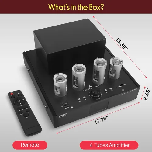 Miniatura 6 de Pyle Receptor amplificador Bluetooth con 4 tubos de vacío, sistema estéreo de audio doméstico de alta fidelidad de 500 W, lector USB, entradas