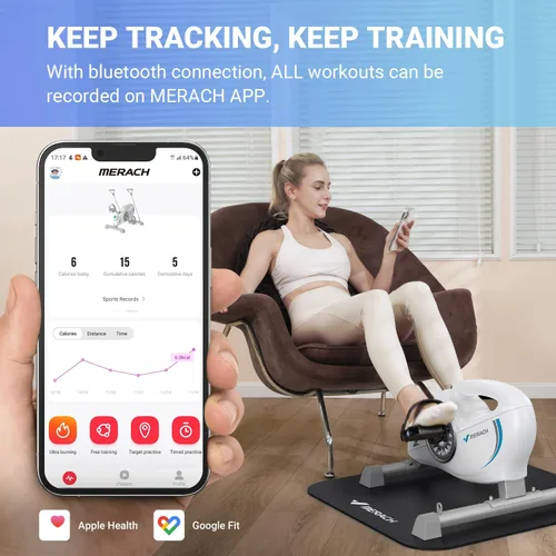 Miniatura 4 de Pedal de bicicleta para debajo del escritorio, mini bicicleta de ejercicio magnética silenciosa con aplicación MERACH para recuperación de brazos