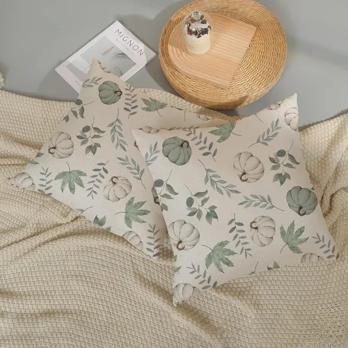 Miniatura 6 de Juego de 2 fundas de almohada de otoño de 16 x 16 pulgadas, diseño de calabaza y hoja de arce, fundas de almohada decorativas de lino para otoño