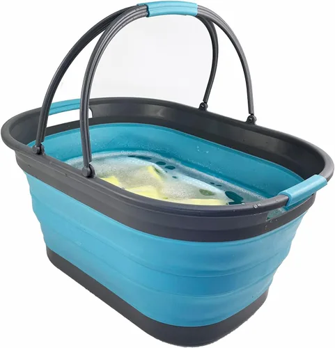 Miniatura 5 de SAMMART Cesta plegable de plástico para la ropa sucia de 38 litros (10 galones), contenedor de almacenamiento plegable, tina de lavado portátil